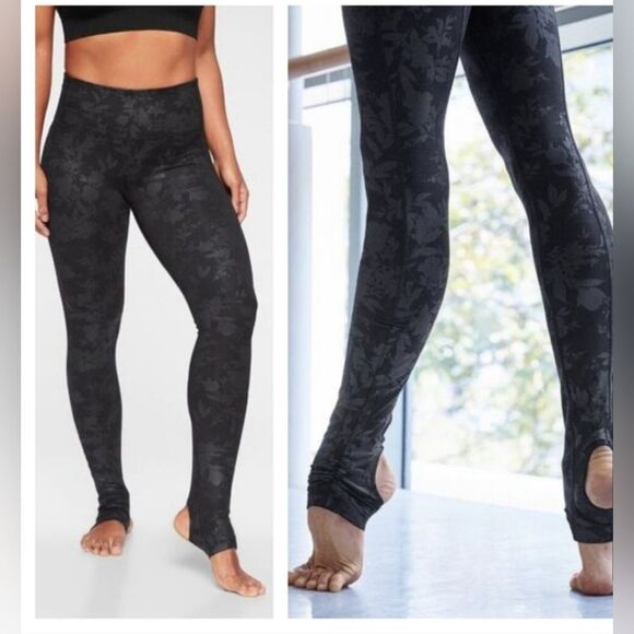 Athleta Barre Stirrup Tights in PowerVita Black Midnight Garden Women's Medium - Picture 1 of 5